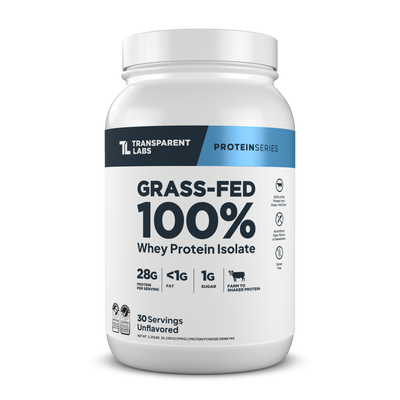 Transparent Labs Grass-Fed Whey Protein Isolate, Unflavored, 2LB container