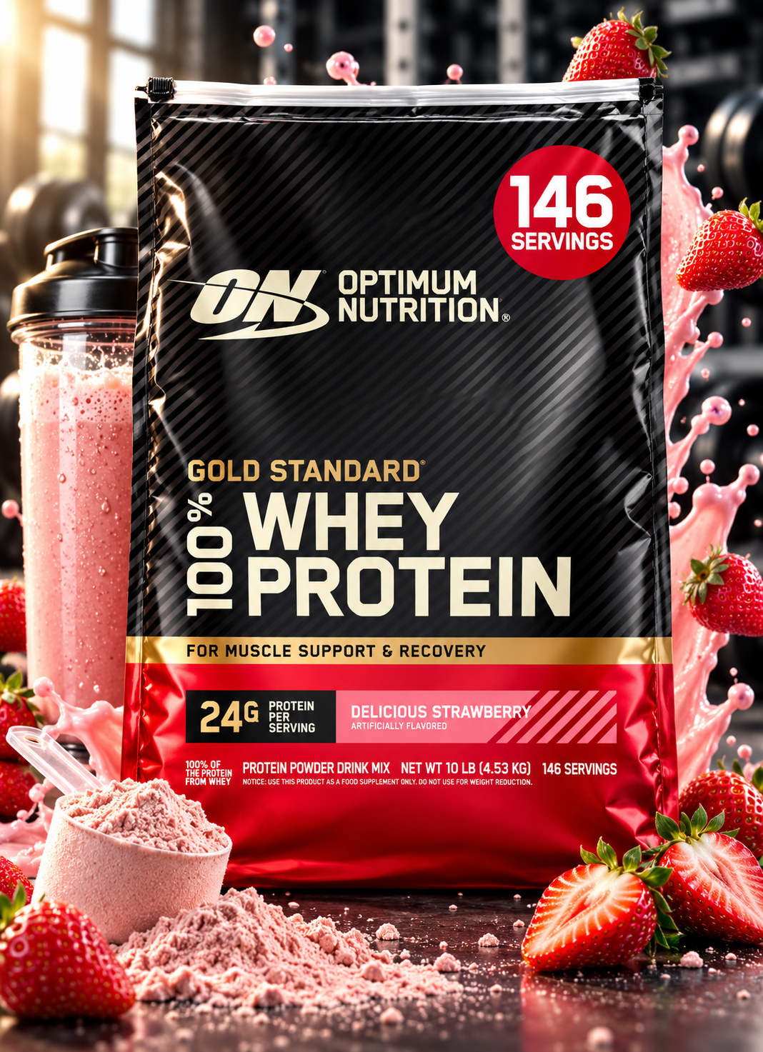 Whey Gold Standard 100% Whey Protein Powder 10 LB (149 Servings)