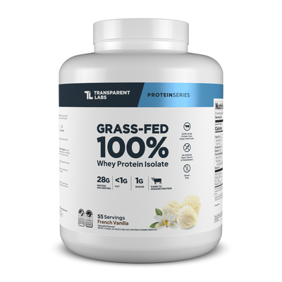 Transparent Labs Grass-Fed Whey Protein Isolate, French Vanilla, 4LB container