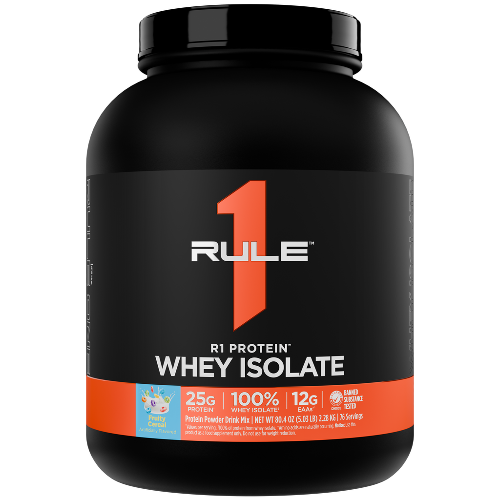 Black plastic tub with orange label and Punky Patches graphic Contains R1 Protein Whey Isolate